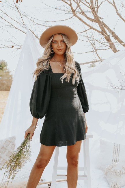 Square Neck Lace Up Back Black Dress - FINAL SALE | Magnolia Boutique