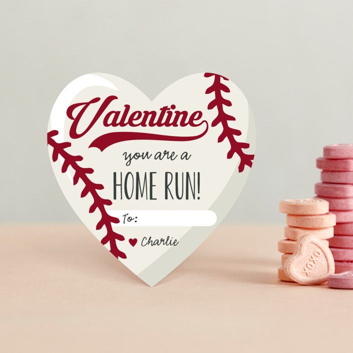 "Home Run" - Customizable Classroom Valentine's Cards in Gray or Red by Oma N. Ramkhelawan. | Minted