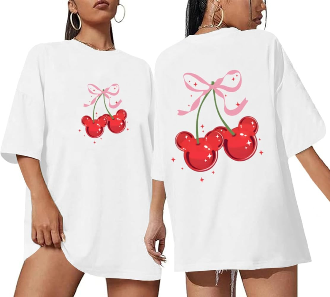 Magical Shirt for Women Cherry Bow Graphic Oversized T Shirt Family Holiday Vacation Funny Cute A... | Amazon (US)