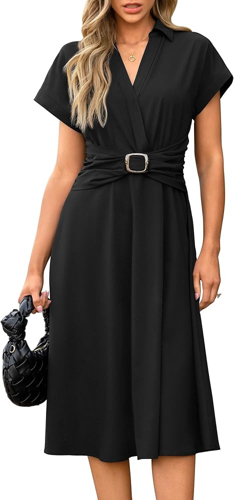Newshows Women Button Down Tailored Fitted Shift Dress Free Wrinkle Wear to Work Business Casual ... | Amazon (US)