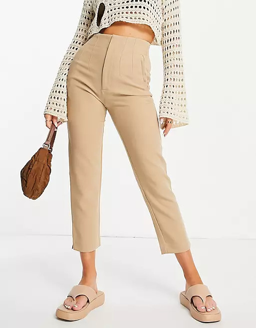 Stradivarius slim tailored pants in dark beige | ASOS (Global)