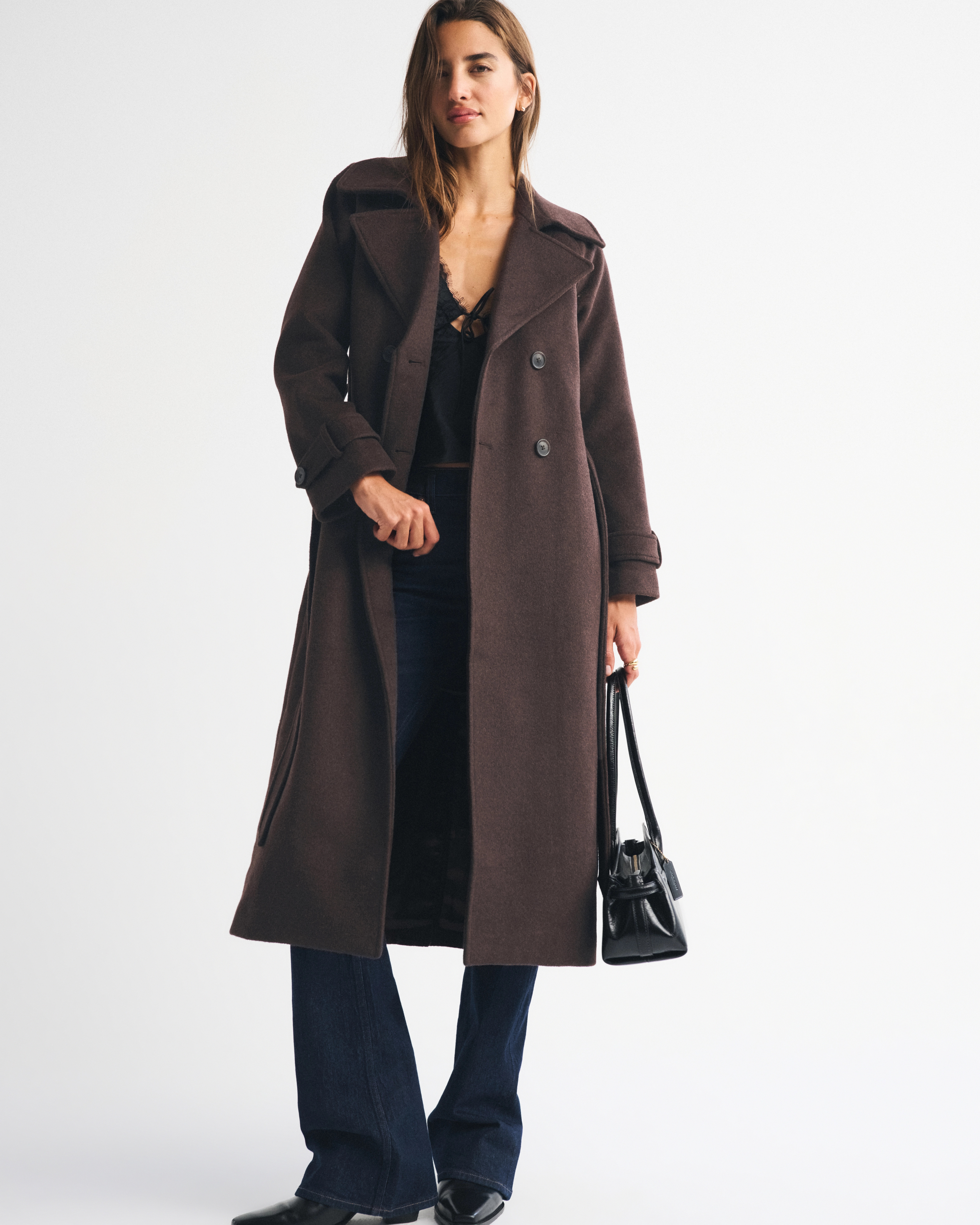 A&F Carrie Wool-Blend Trench Coat | Abercrombie & Fitch (US)