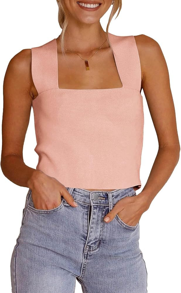 Zwurew Women's Knit Square Neck Tank Tops 2026 Summer Casual Sleeveless Sweater Fitted Shirts Tan... | Amazon (US)