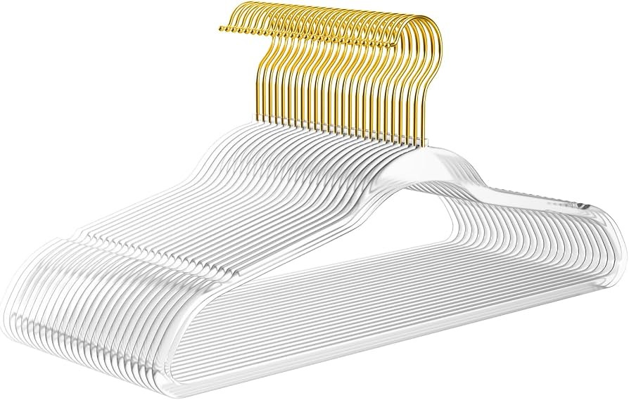 Premium Clear Invisible Acrylic Hangers,Crystal Plastic Hangers,Clear Hangers 50 Pack Ultra Slim ... | Amazon (US)