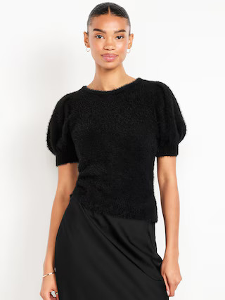 Cropped Puff-Sleeve Eyelash Sweater | Old Navy (US)