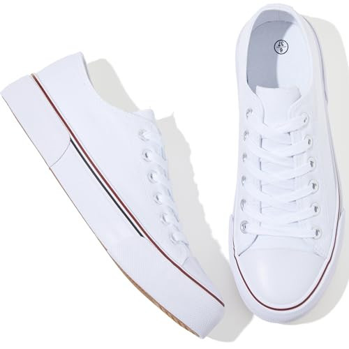 Adokoo Canvas Tennis Shoes for Women Low Top Casual White Black Sneakers for Women Lace Up Fashion Comfortable Walking Shoes (White,10.5) | Amazon (US)