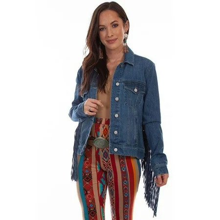 Scully HC711-DEN-M Honey Creek Fringe Womens Jacket Denim - Medium | Walmart (US)