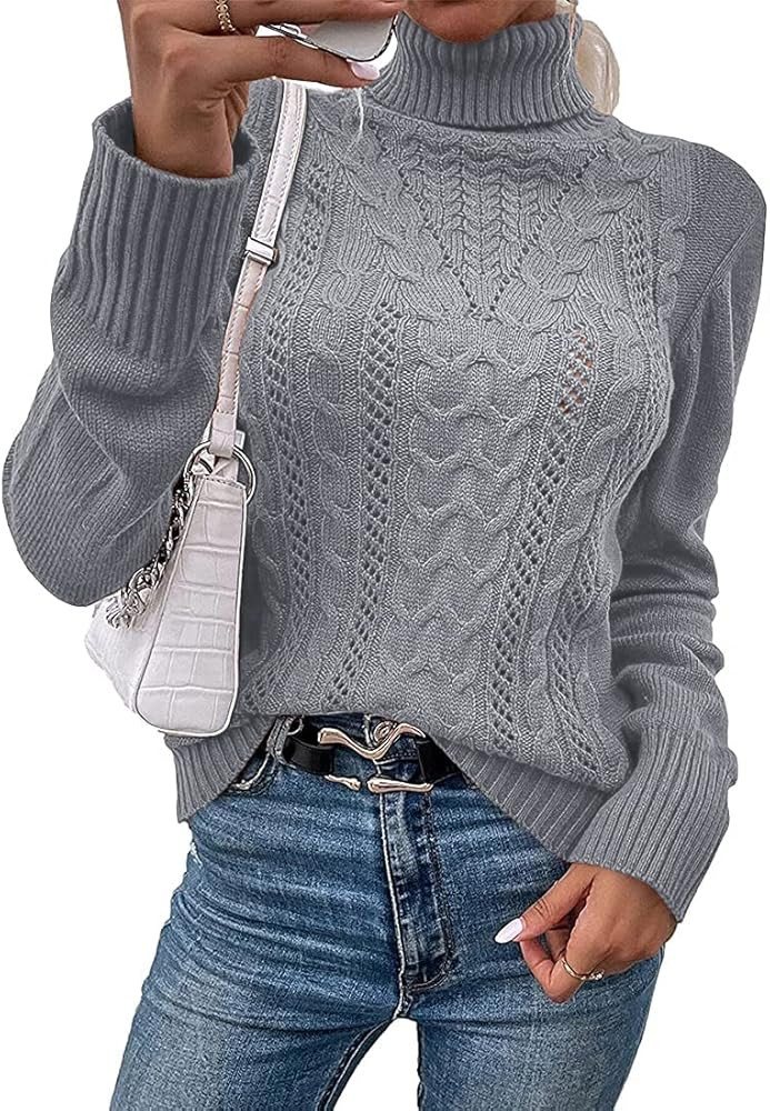 Hongqizo Women Casual Turtleneck Long Sleeve Sweater Cable Knit Pullover Solid Slim Fit Sweater T... | Amazon (US)