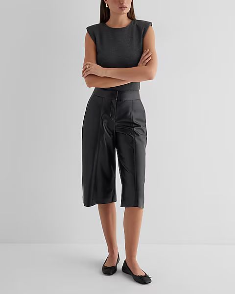 Editor High Waisted Faux Leather Seamed Gaucho Pant | Express