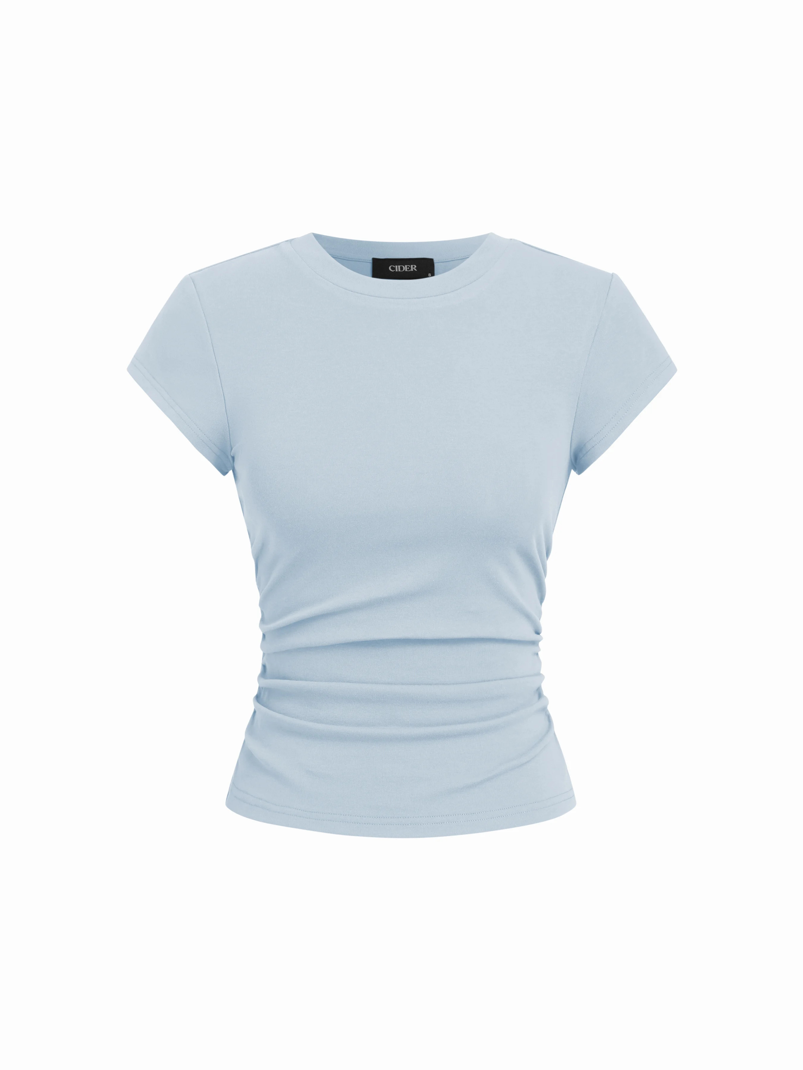 Knit Fabric Cotton-blend Ruched Short Sleeve Tee For Daily Casual Home | Cider