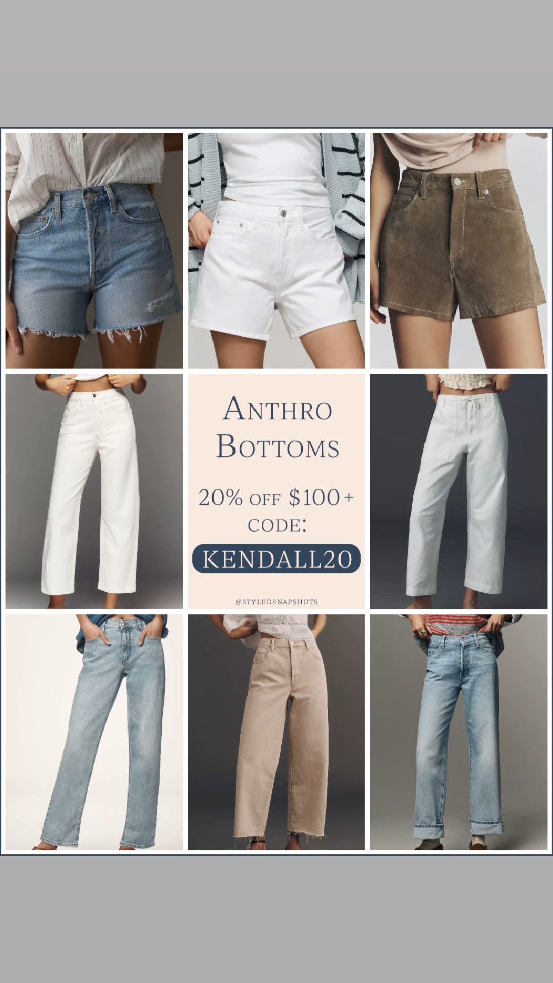 This weekend only, 20% off $100+ at Anthro with code KENDALL20 
- I own all of these except for the suede shorts. All size 26/tts