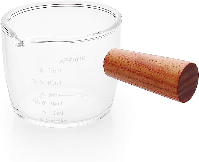 BCnmviku 1 Pack Espresso Shot Glass 75ML Triple Pitcher Barista Single Spouts With Wood Handle | Amazon (US)