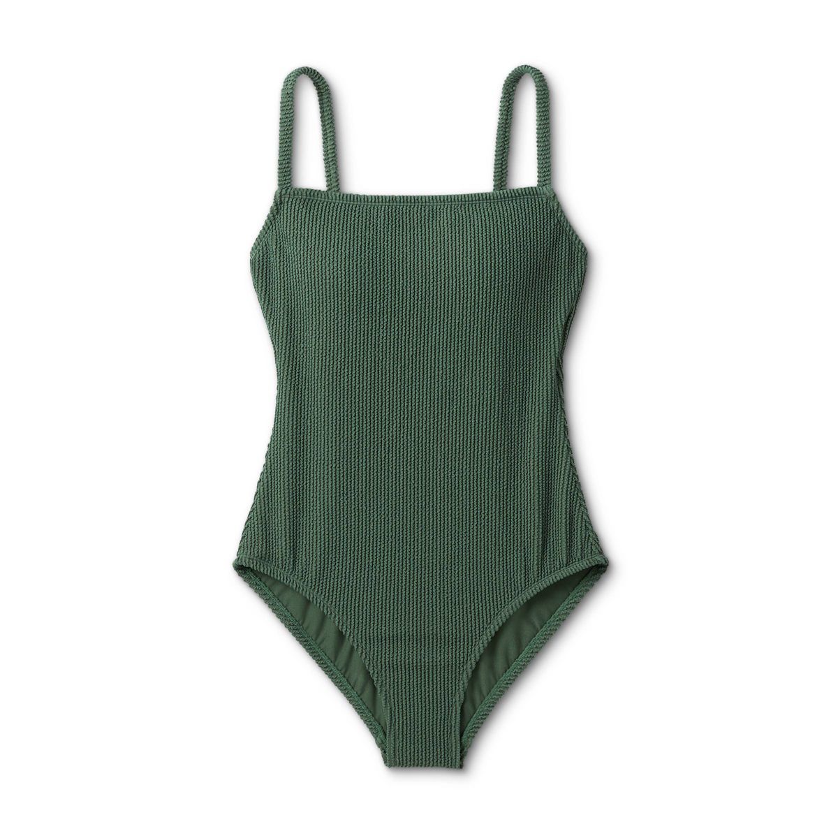 Women's Pucker Textured Square Neck High Coverage One Piece Swimsuit - Kona Sol™ Dark Green M | Target