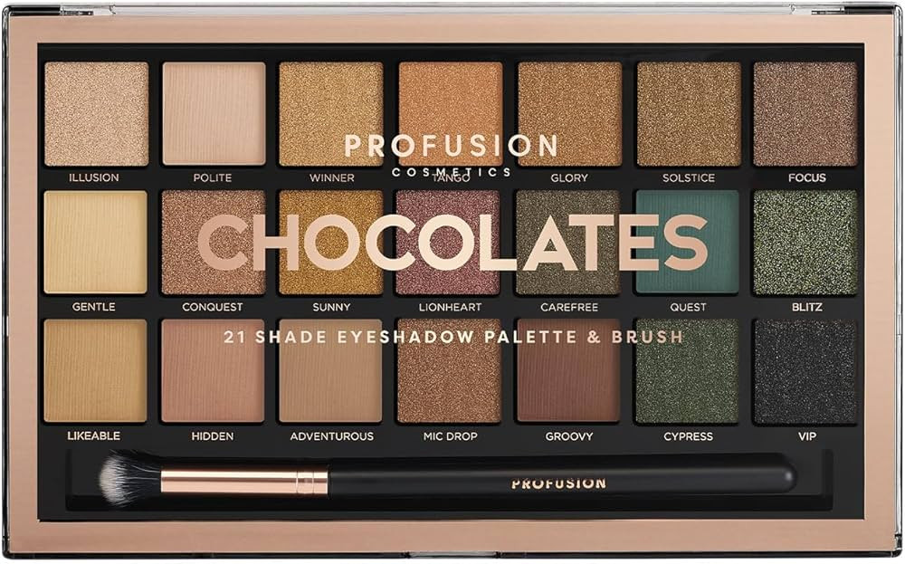 Profusion Cosmetics 21 Shade Eyeshadow Palette Collection & Brush, Chocolates | Amazon (US)