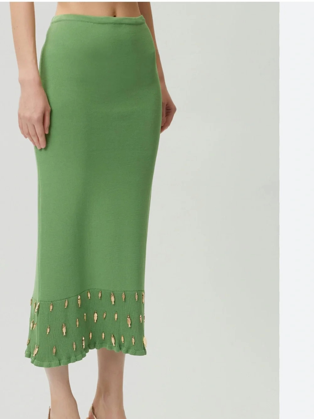 SANDRO Green Knit Midi Skirt with Gold Accent | Poshmark