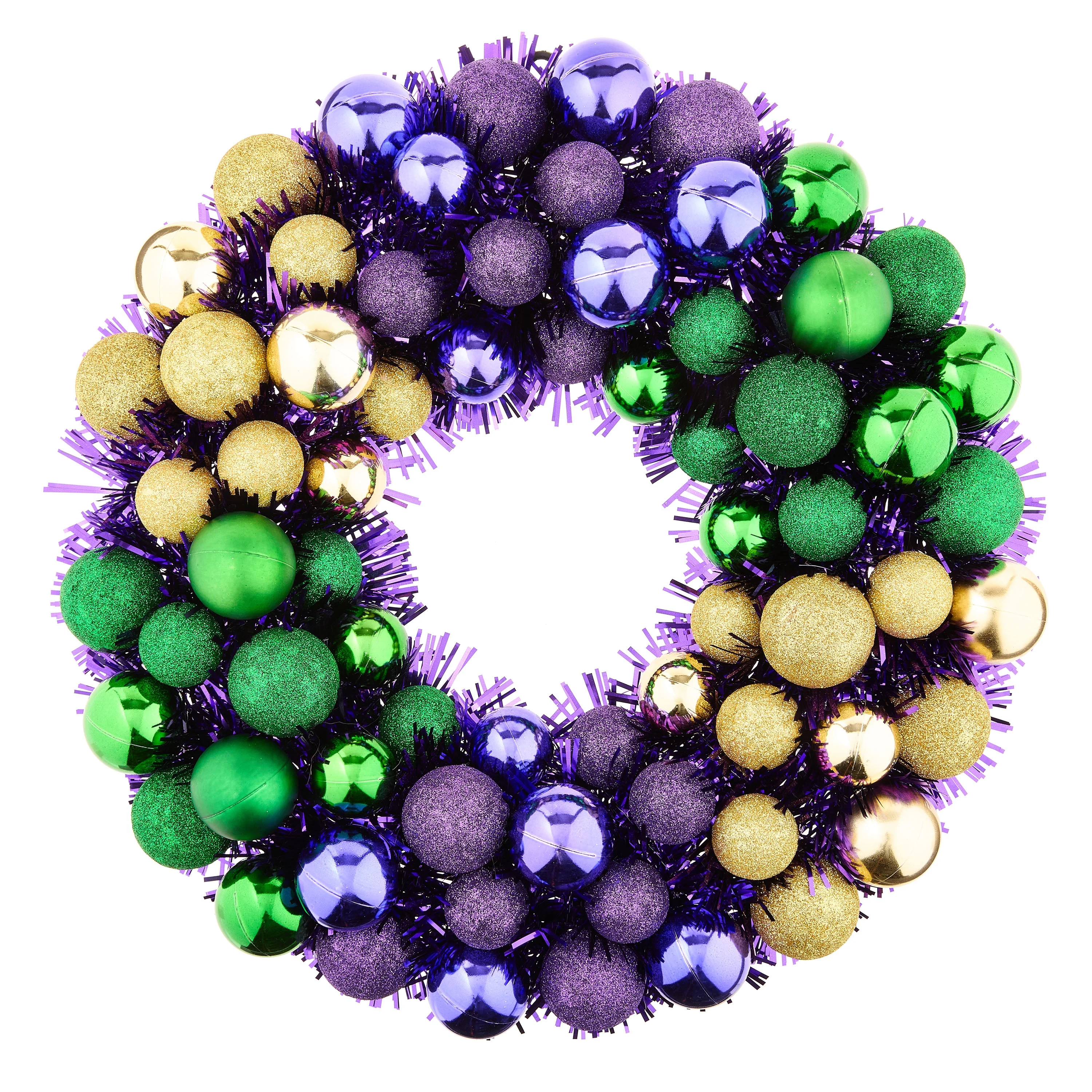 Mardi Gras Green, Purple & Gold Ornament Wreath, 18 in, by Way To Celebrate | Walmart (US)