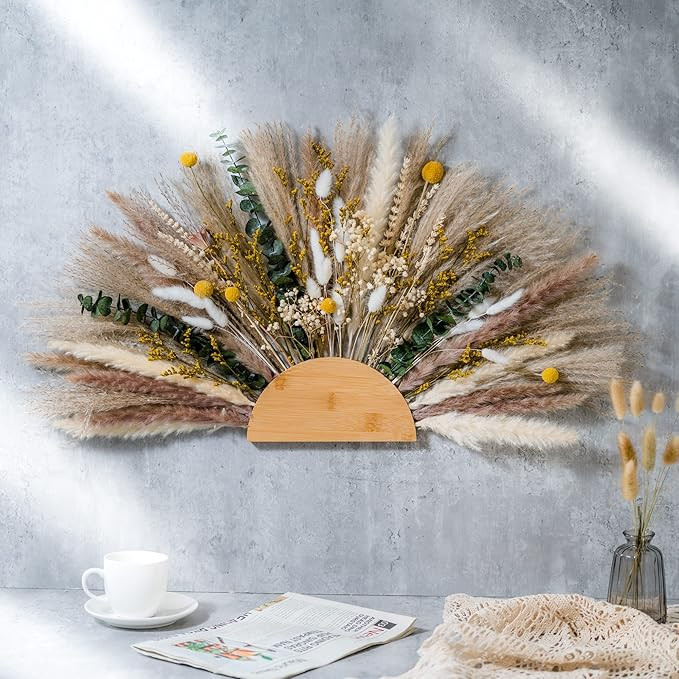 Natural Pampas grass & preserved flowers decor wreath & Home decoration pieces Wall hanging | dir... | Amazon (US)