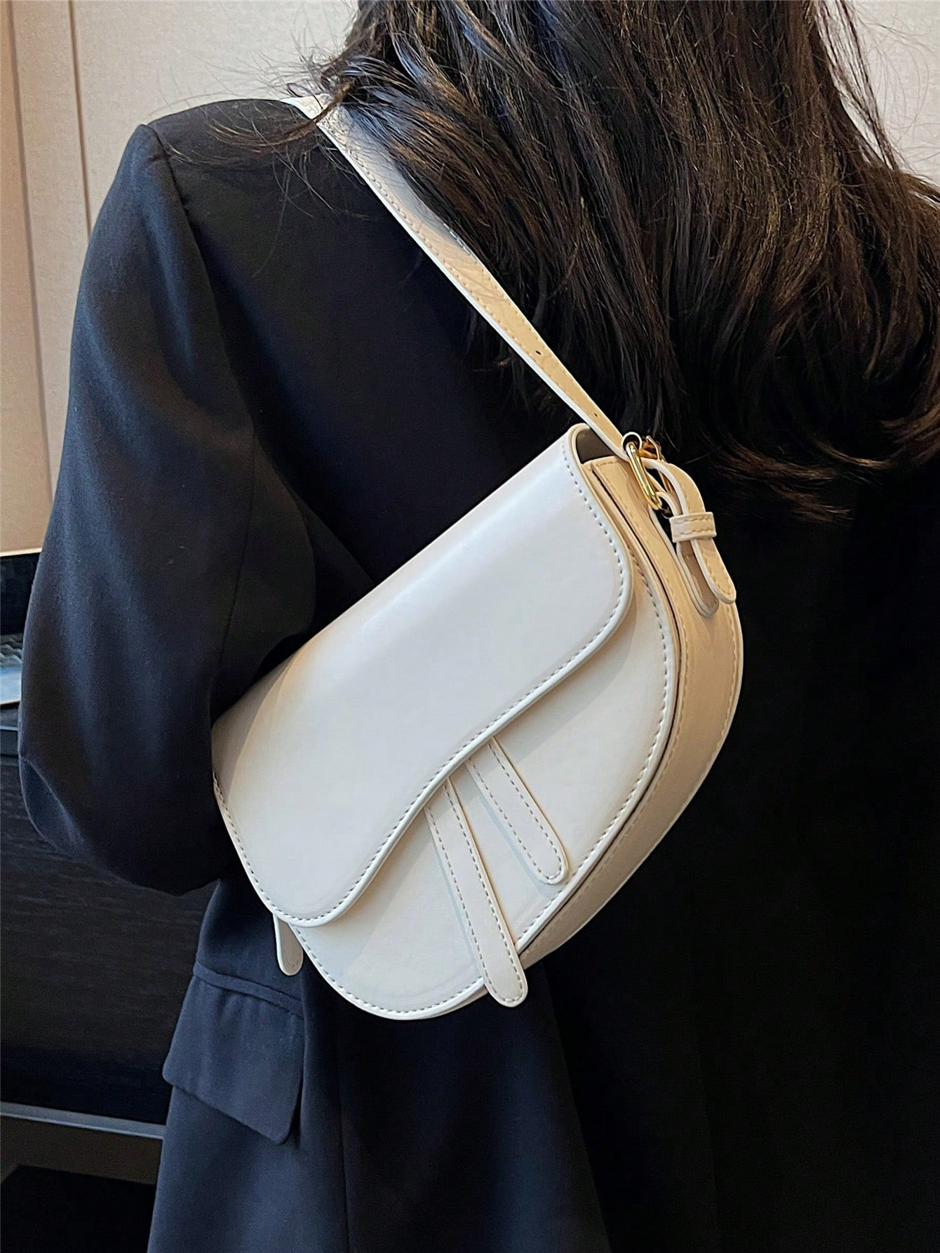 Waterproof,Lightweight,Business Casual White Flap Saddle Bag Minimalist For Work For Teen Girls W... | SHEIN