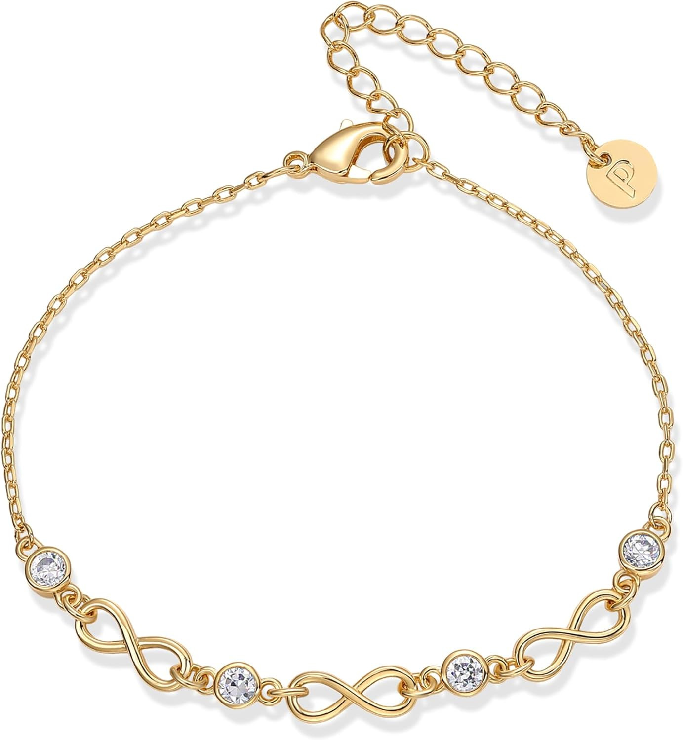 PAVOI 14K Gold Plated Infinity Simulated Diamond Station Chain Bracelet for Women | Cubic Zirconi... | Amazon (US)