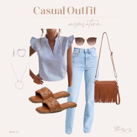 This casual outfit inspiration includes a ruffle shoulder sleeveless striped blouse paired with the millennial favorite jeans that are tall friendly! I’ve added a brown fringe purse and woven sandals, sunglasses and silver jewelry to complete the look. 

Ootd, spring outfit, summer outfit, tall friendly jeans, Amazon fashion 

#LTKstyletip #LTKfindsunder50 #LTKshoecrush