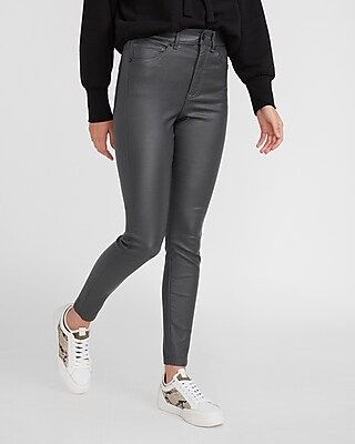 High Waisted Gray Coated Skinny Jeans | Express