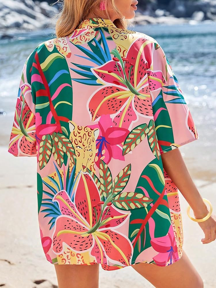 MakeMeChic Women's Plus Size Boho Summer 2 Piece Outfits Tropical 3/4 Sleeve Kimono Cardigan Shir... | Amazon (US)