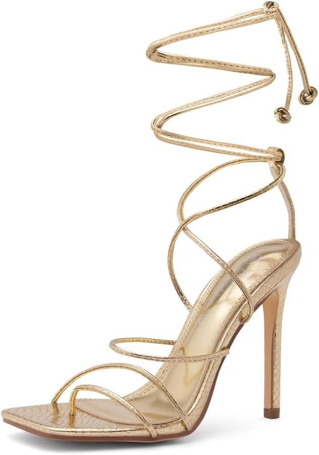 Shoe Land Womens SL-Finely Lace Up Heels Dressy Strappy Heels Square Open Toe Tie Up Stiletto Hee... | Amazon (US)