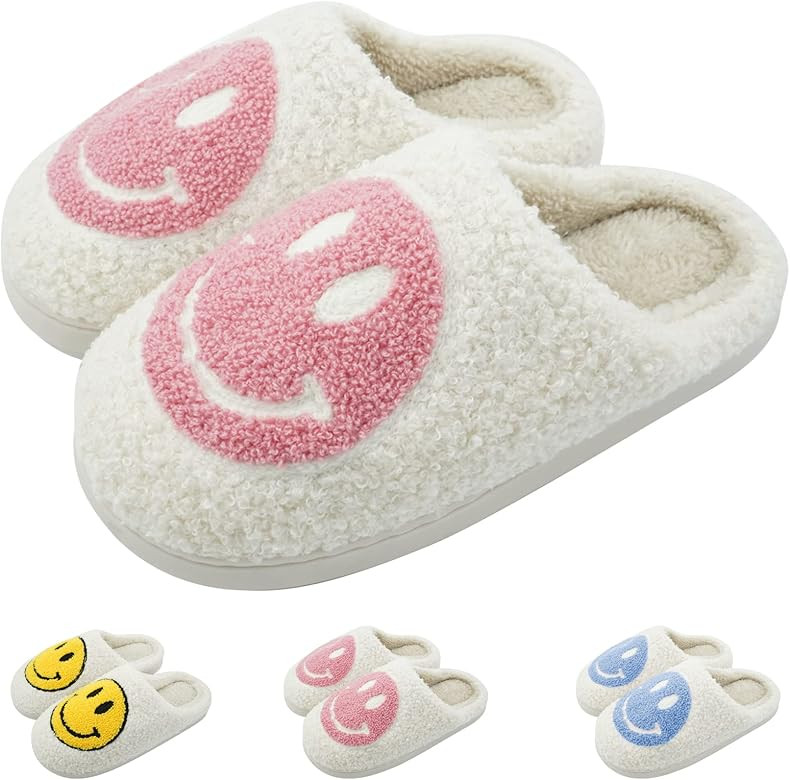 Smiley Face Slippers For Women Men - Retro Soft Plush Lightweight Smiley Face House Slippers, Indoor | Amazon (US)