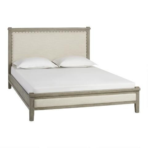 Graywash Wood and Linen Grange Upholstered Platform Bed | World Market