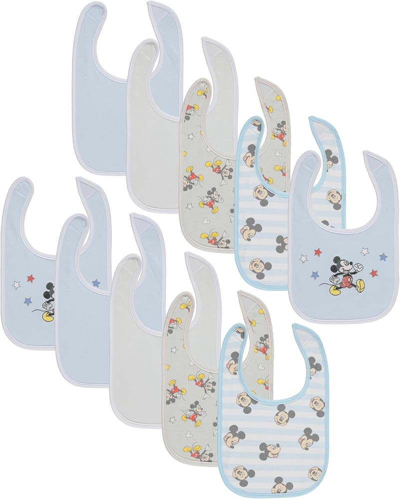 Disney 10-Pack Mickey Mouse Baby Bibs – Ten Soft, Absorbent, and Adjustable Cotton Bibs for Mes... | Amazon (US)