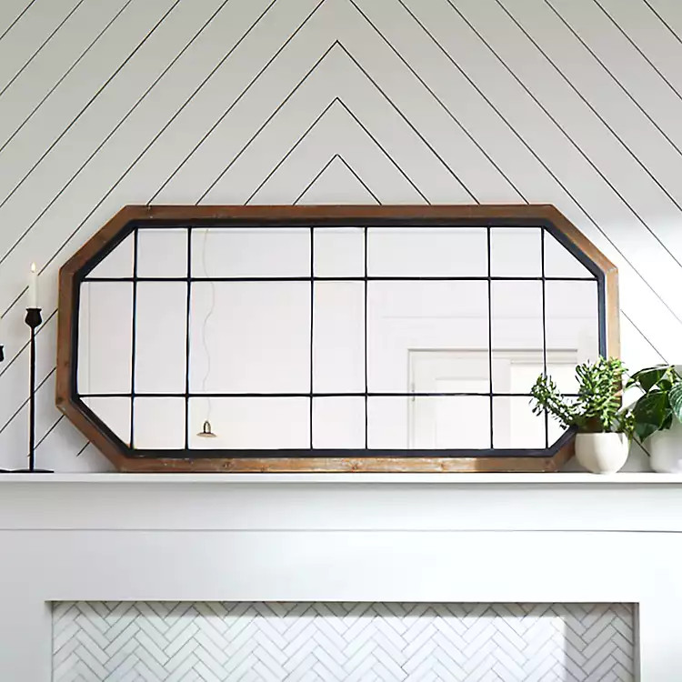 Natural Wood and Metal Octagon Mirror | Kirkland's Home