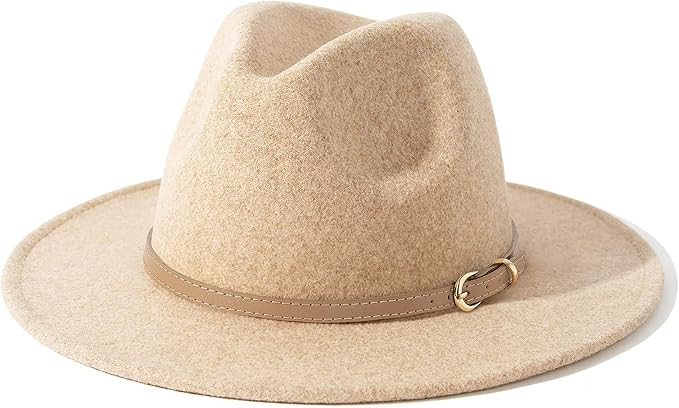 Lisianthus Women Wool Wide Brim Belt Buckle Fedora Hat | Amazon (US)