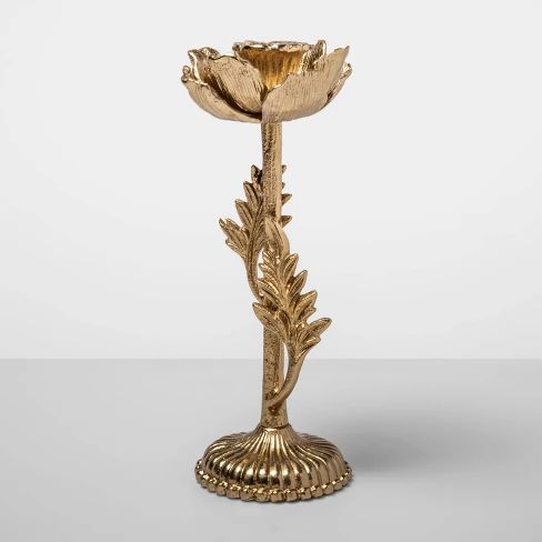 Cast Brass Floral Taper Candle Holder Gold - Opalhouse™ | Target