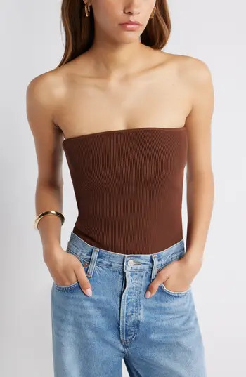 Open Edit Luxe Rib Tube Top in Brown Soil at Nordstrom Rack, Size Xx-Small | Nordstrom Rack