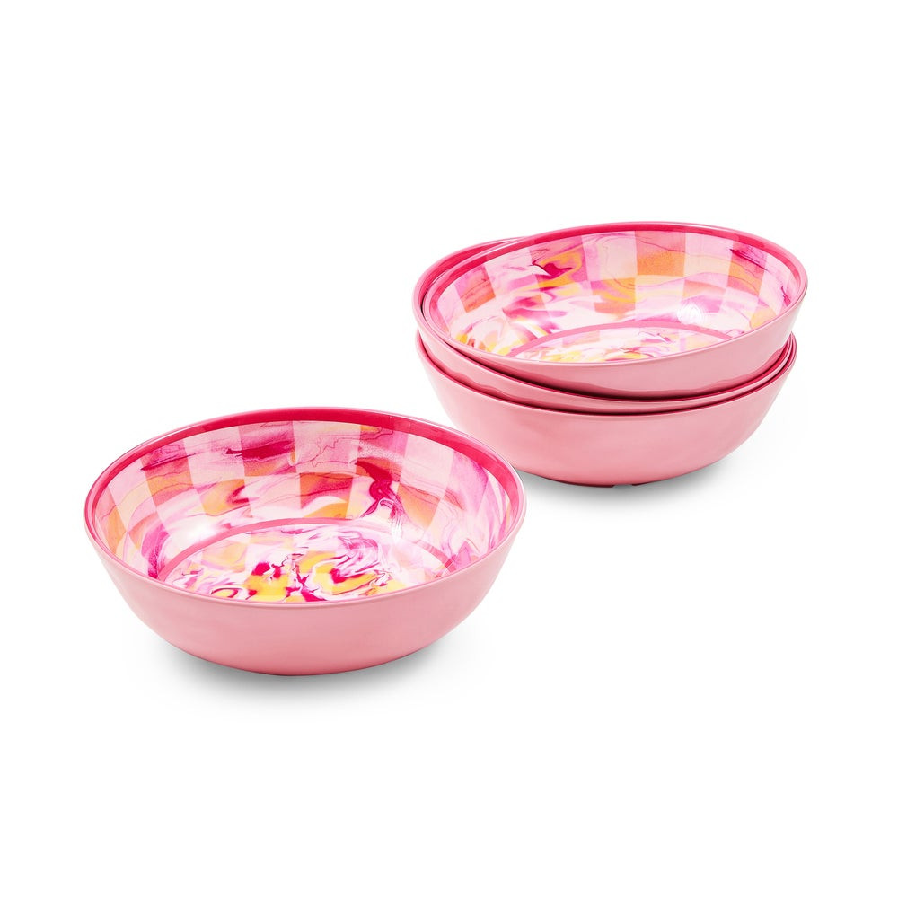 Pink Marble Check Melamine Small Bowls, Set of 4 | MacKenzie-Childs
