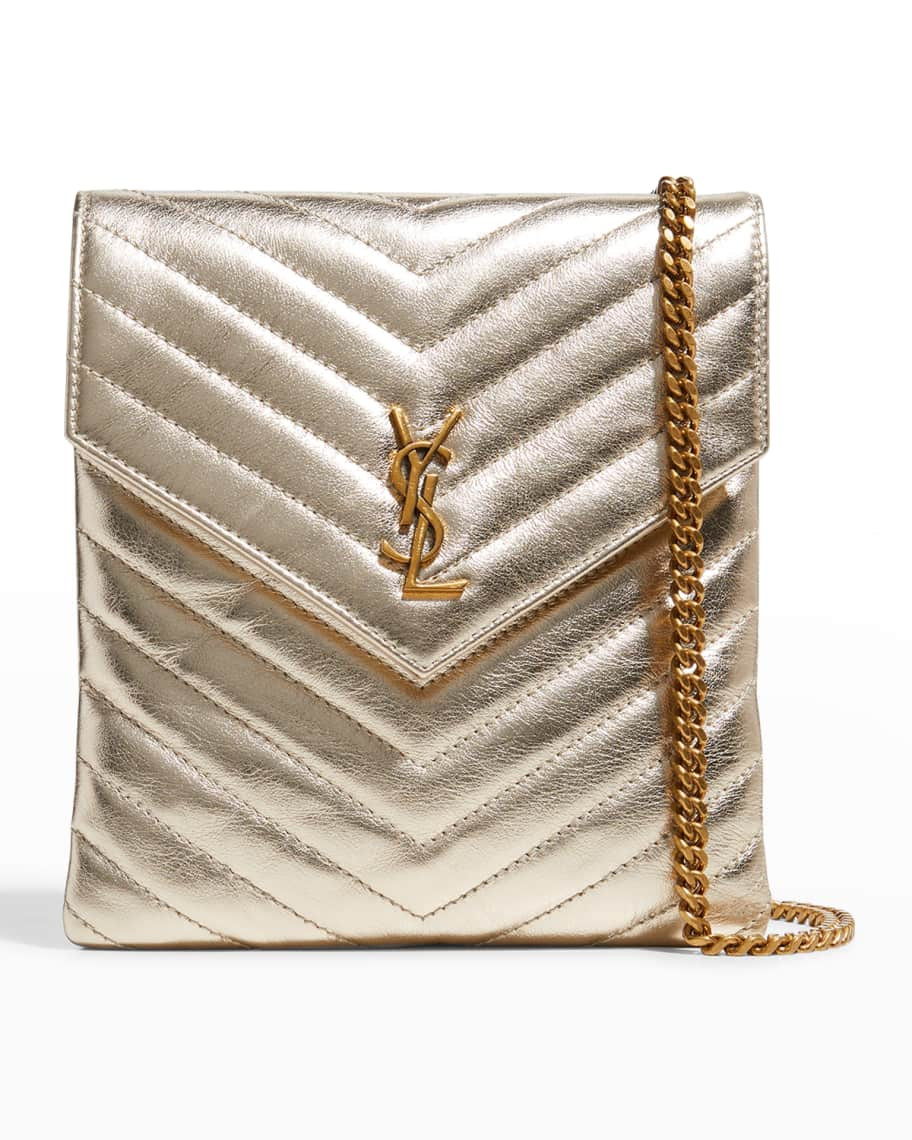 Saint Laurent YSL Metallic Double-Flap Pouch Crossbody Bag | Neiman Marcus