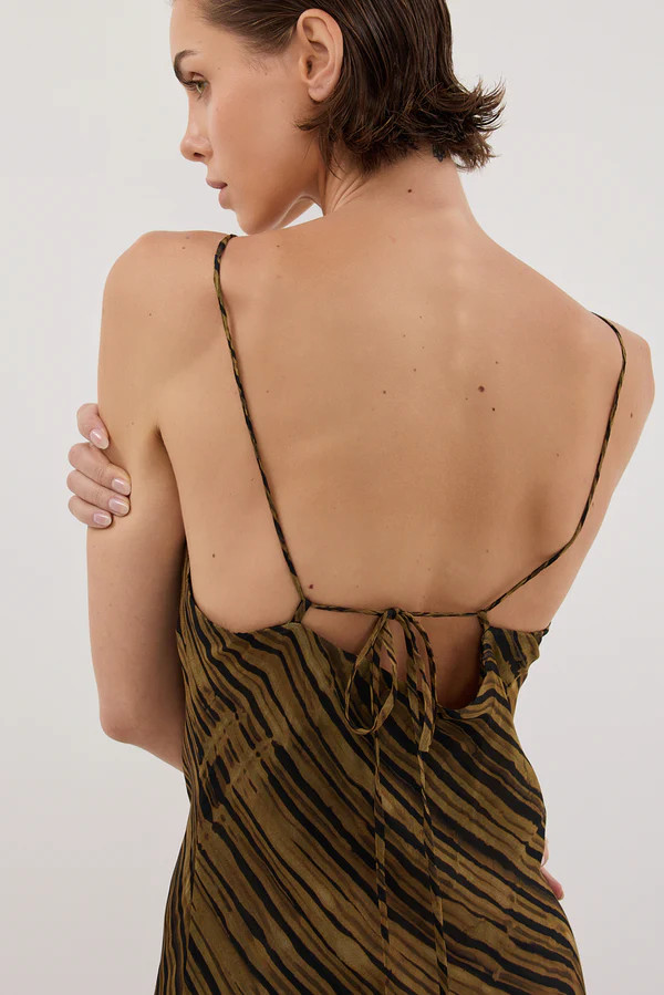 FLEUR DARK CHOCOLATE SLIP MIDI DRESS | DISSH