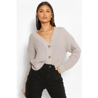 Womens Chunky Knit Cropped Cardigan - Grey - S | boohoo (US & Canada)