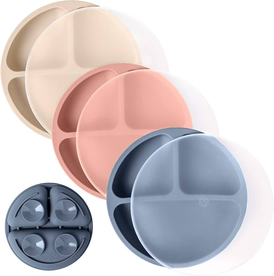 WeeSprout Suction Plates with Lids for Babies & Toddlers - 100% Silicone, Dinnerware Stays Put, D... | Amazon (US)
