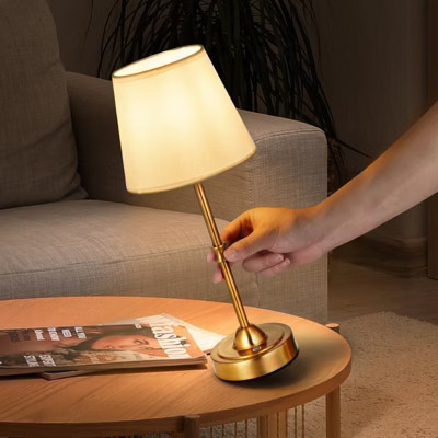 Cordless Table Lamp with Fabric Shade, 3-Level Warm Light, Gold | Target