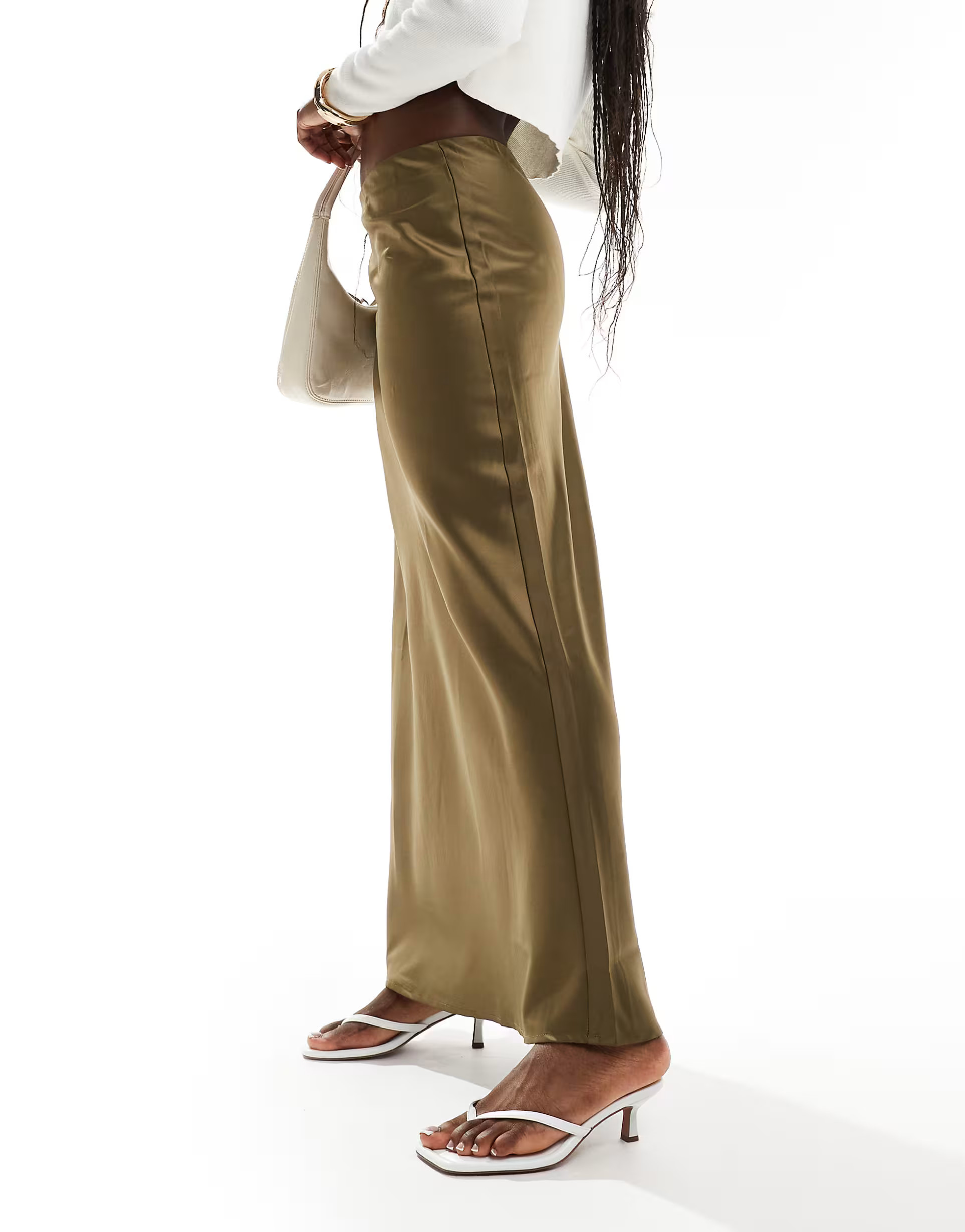 YAS maxi satin skirt in olive green | ASOS | ASOS (Global)