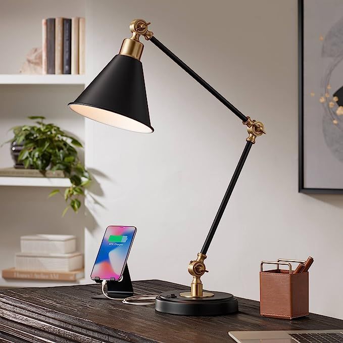 360 Lighting Wray Modern Adjustable Desk Lamp 26 3/4" High with USB Charging Port Painted Black B... | Amazon (US)
