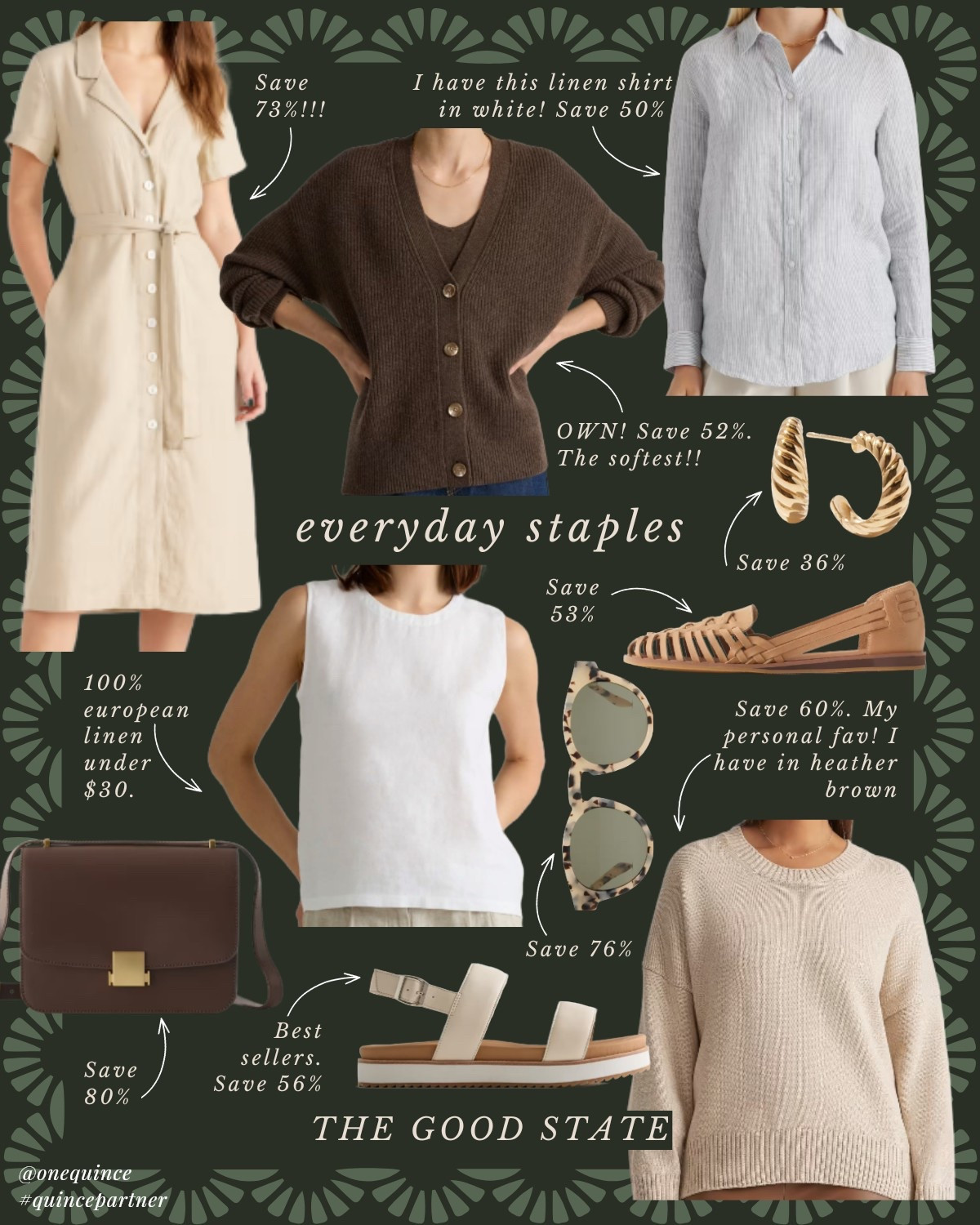 Everyday staples from @onequince🤍 Save up to 80%

This is for all the Farmers Market girlies living their best life in the golden morning sunshine with a bouquet of fresh flowers in one hand, a croissant in the other and wearing all the linen layers. These everyday staples are for the mamas looking for practical, elevated outfits. For the East Coast gals strolling the cobblestone roads of Nantucket with a sweater over their shoulders as the sun begins to set. These pieces are for the slow morning lovers curled up on the sofa with their favorite cardigan, trusty journal and a cup of pour-over coffee. These pieces are for you—whether you’re on the go or savoring the slowed-down rhythms of home. Quince makes “home” a feeling you can take with you🫶🏼

#QuincePartner
Classic style, capsule wardrobe, everyday staples, summer outfit, farmers market outfit, spring style, summer style, new england style, coastal style, linen, classic, timeless, the good state, lauren england, ootd, neutral outfit, summer sweater, east coast style, preppy, fisherman sweater, cashmere cardigan, brown outfit, monochrome, linen shirt, womens fashion summer outfit, spring outfit, outfit idea, style tip


#LTKStyleTip #LTKFindsUnder50 #LTKSaleAlert