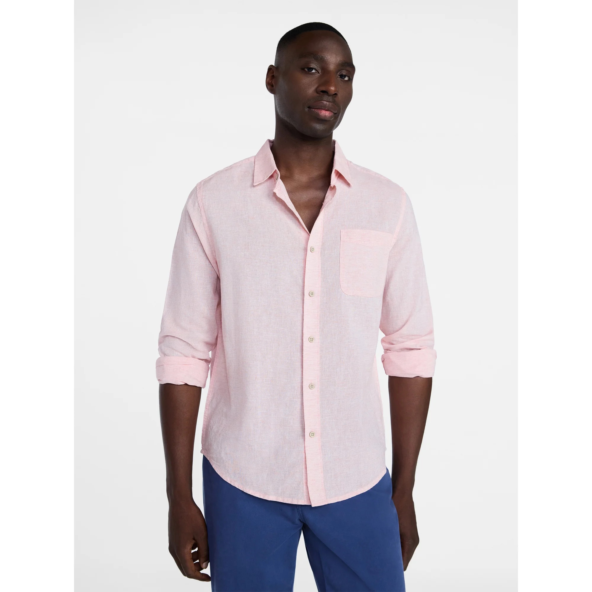 George Men's and Big Men's Linen Blend Button Up Shirt with Long Sleeves, Sizes S-5XL | Walmart (US)
