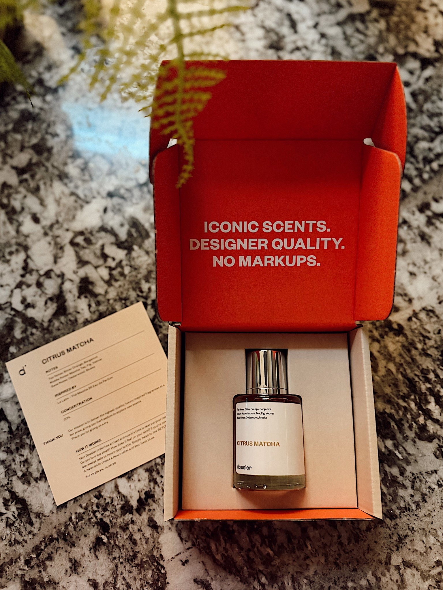 April Dossier Perfume Pick - Citrus Matcha 

Top: The first notes you smell
Bitter Orange, Bergamot
Middle: The heart of the perfume
Matcha Tea, Fig, Vetiver
Base: The notes that linger all day
Cedar Wood, Musks


#LTKBeauty
