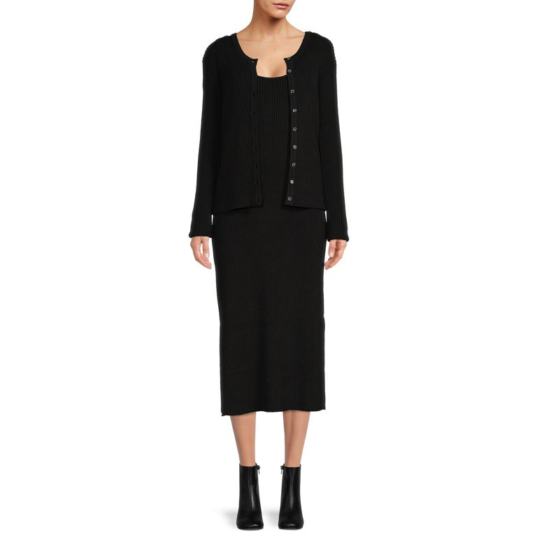 Time and Tru Women's Button Cardigan Dress Set, 2-Piece | Walmart (US)