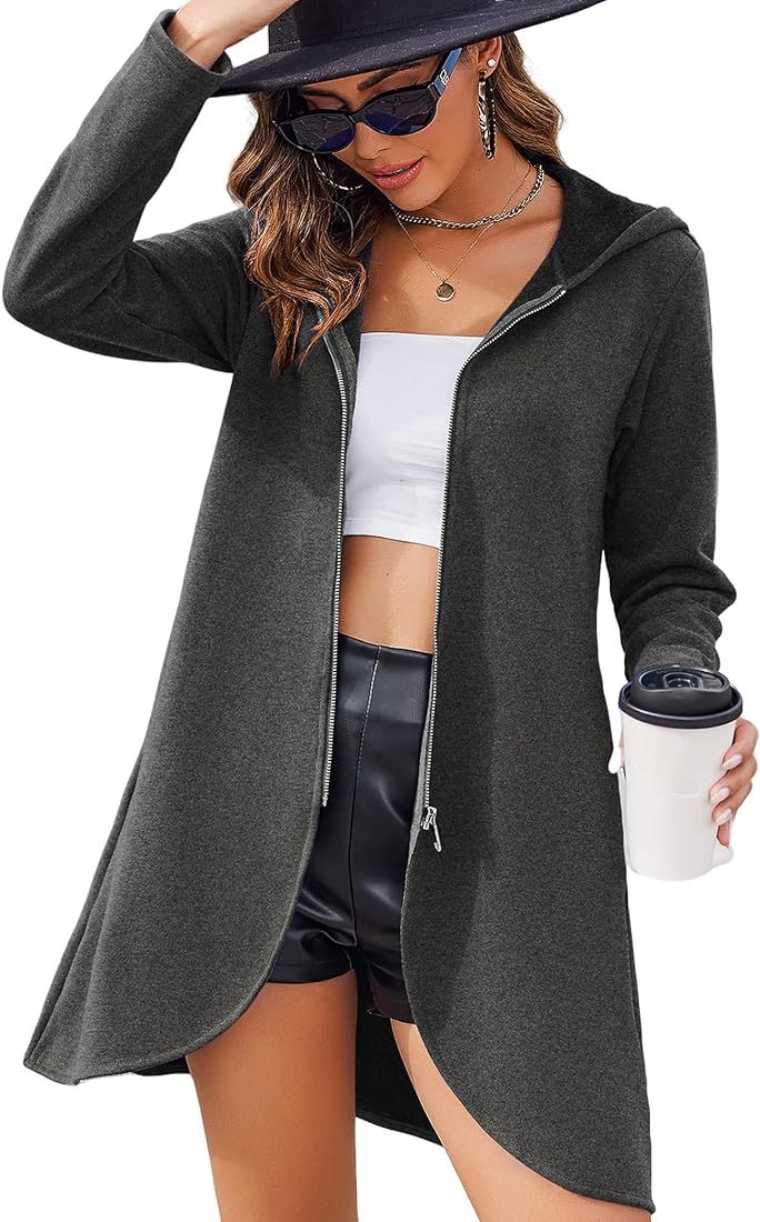 Zeagoo Women's Long Zip Up Hoodie Light Oversized Thin Tunic Hooded Sweatshirt Jacket with Pocket... | Amazon (US)