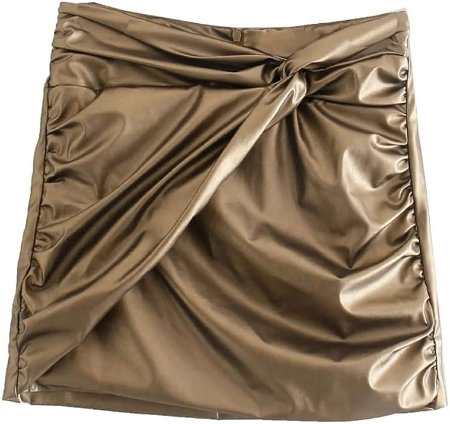 ZLBYB Skirts for Women Solid Pu Leather Pleated Mini Skirt Lady Chic Back Zipper Slim Skirts (Col... | Amazon (US)