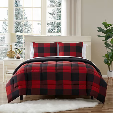 Sweet Home Collection 7 Piece Buffalo Plaid Complete Bedding Set with sheets, One Size, Black | JCPenney