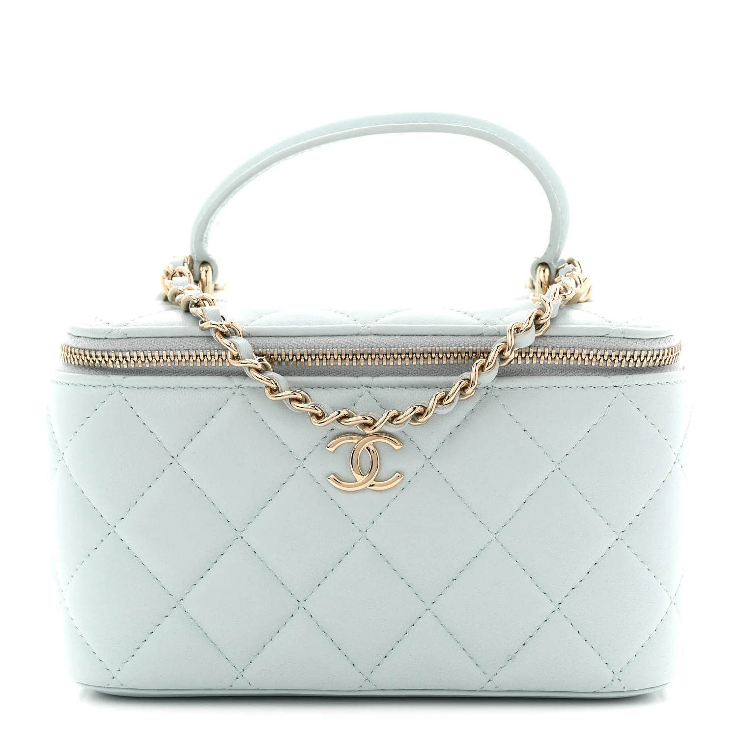 Chanel Lambskin Quilted Small Top Handle Vanity Case With Chain Light Blue 1871151 | FASHIONPHILE (US)